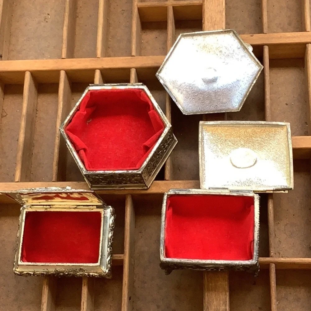 Antique Vintage Bundle Lot 3 Silver Cast Metal Jewelry Trinket Boxes